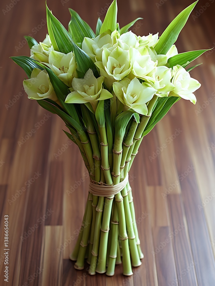 Floral Arrangement on Wood Floor