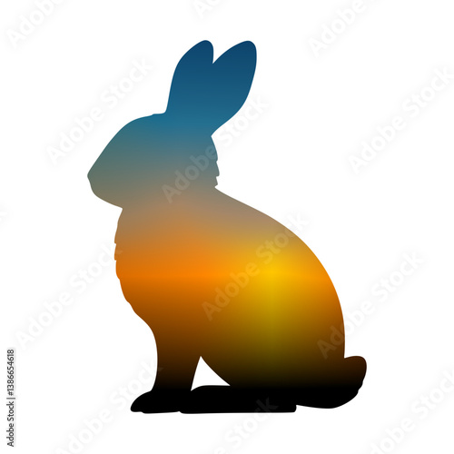 Easter bunny in sunset background