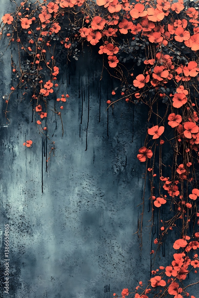 Floral art on textured wall