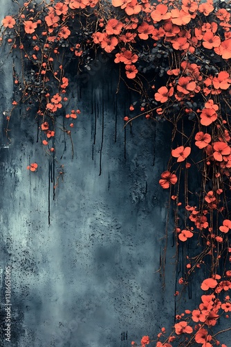 Floral art on textured wall