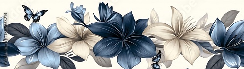 Floral Border Design with Butterflies