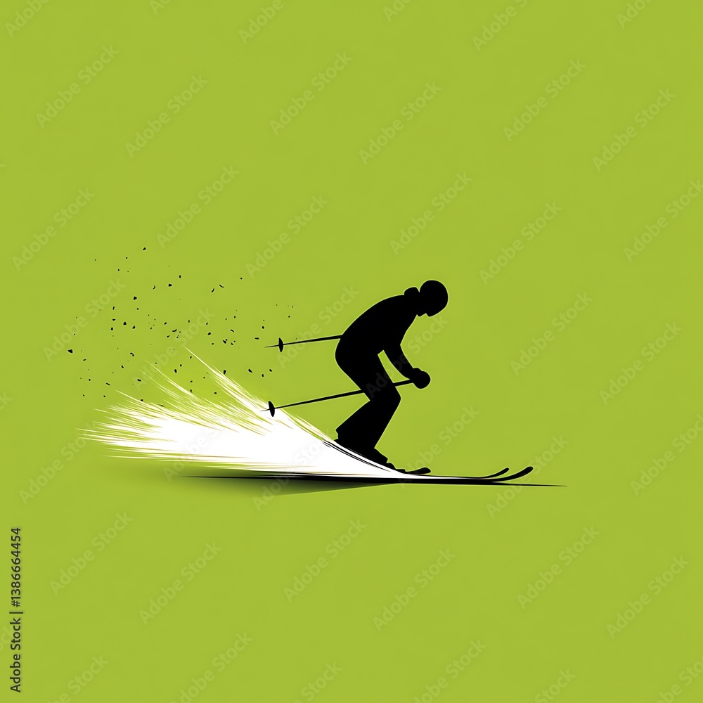 Fototapeta premium skiing person silhouette downhill icon on green background