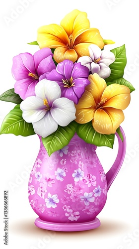 Obraz na płótnie Floral bouquet in pitcher, white background w salonie