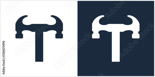 T Letter hammer  logo construction vector Alphabet template illustration