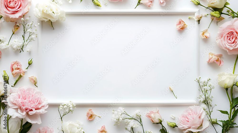 Floral Elegance: A collection of fresh, vibrant blooms arranged artfully to create a picturesque frame, each petal and leaf carefully positioned around a space to capture the beauty of nature Floral Elegance: A collection of fresh, vibrant blooms arranged artfully to create a picturesque frame, each petal and leaf carefully positioned around a space to capture the beauty of nature