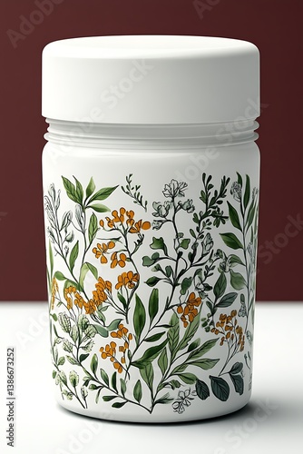Floral design jar on burgundy backdrop