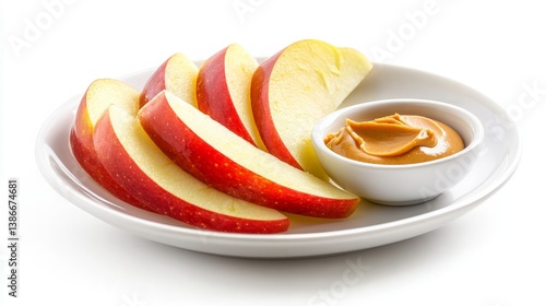 Sliced Apples with Peanut Butter on a Plate - A Healthy Snack Option in a Minimalist Setting Perfect for Food Photography and Wellness Inspiration