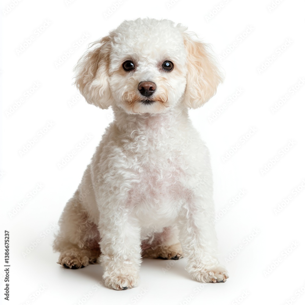 Obraz premium Playful white poodle dog portrait studio setting pet photography calm environment close-up view animal companionship