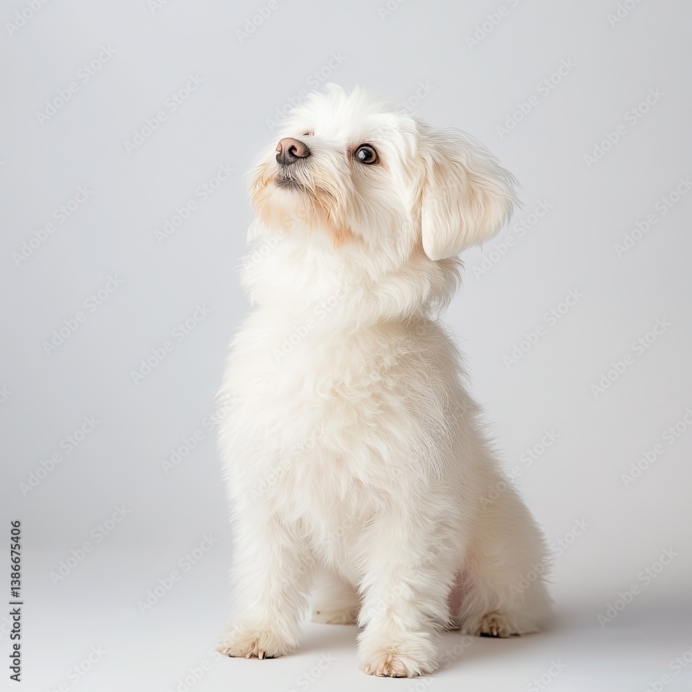 Playful white dog posing in studio pet photography minimalist background charming and cute concept Playful white dog posing in studio pet photography minimalist background charming and cute concept