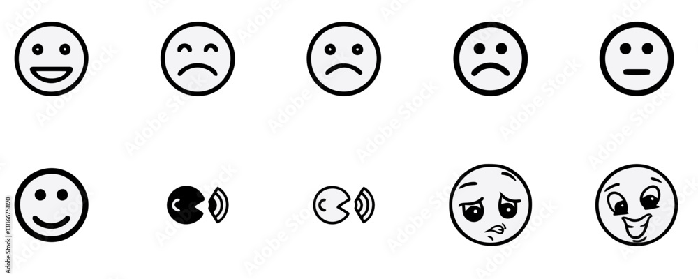 Big set of emoticons. Funny emoticons faces with facial expressions. Full editable vector icons. Detailed emoji icons. Emoji set Big set of emoticons. Funny emoticons faces with facial expressions. Full editable vector icons. Detailed emoji icons. Emoji set