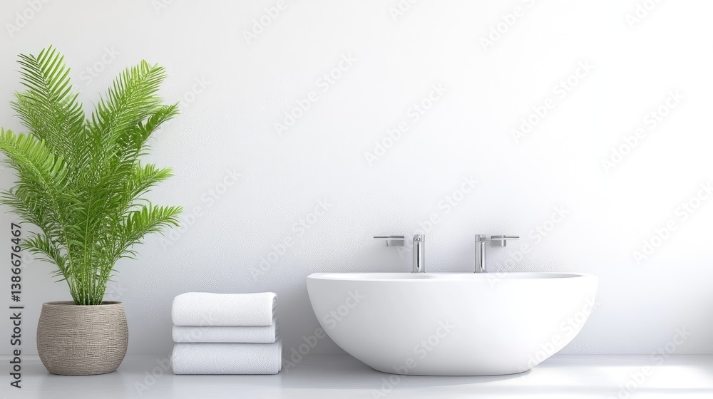 Fototapeta premium Minimalist modern bathroom with a modern bathtub and plant