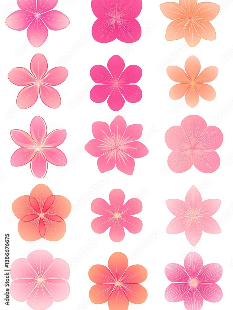 Floral designs, various shades, white background