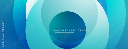 Abstract blue layers create circular design. Gradient shades offer depth. Minimalist style with text background design centered. Modern visual element.