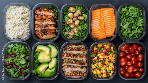 Wallpaper Mural Healthy meal prep layout featuring high protein foods and fresh vegetables Torontodigital.ca