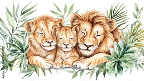 Three cubs resting in a jungle scene