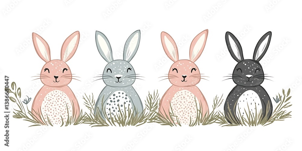 Fototapeta premium Cute Rabbits in Grassy Meadow