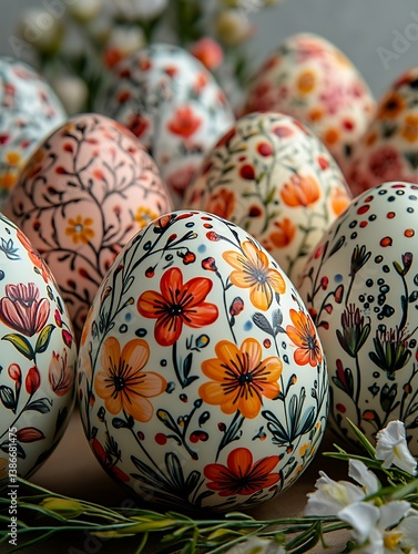 Obraz na płótnie Floral Easter Eggs, Close-up, Soft Background w salonie