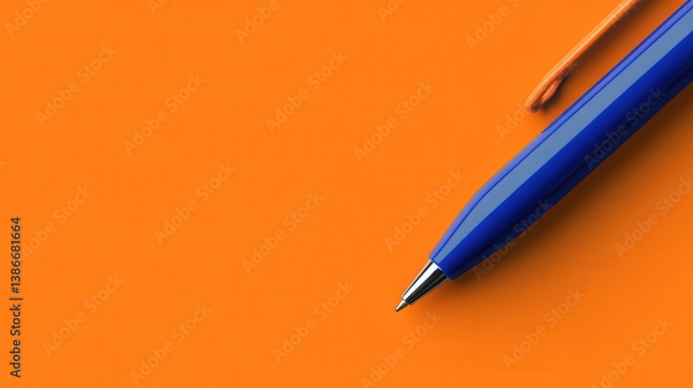 clean and minimal banner design with a blue pen on an orange background, leaving enough room for text. clean and minimal banner design with a blue pen on an orange background, leaving enough room for text.