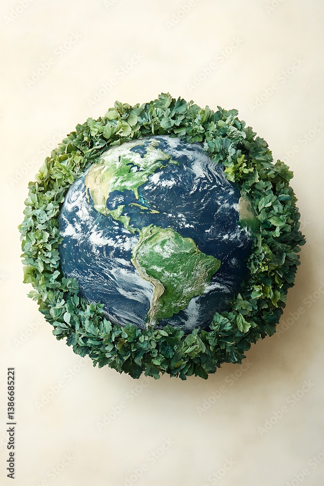 Earth with greenery border, studio shot Earth with greenery border, studio shot
