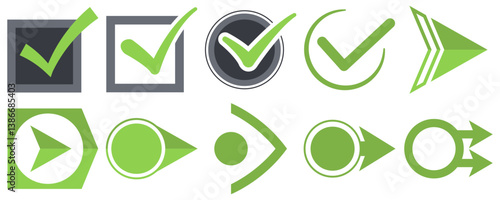 Set of bullet point icon, checkmark in checkbox icon. Vector isolated.