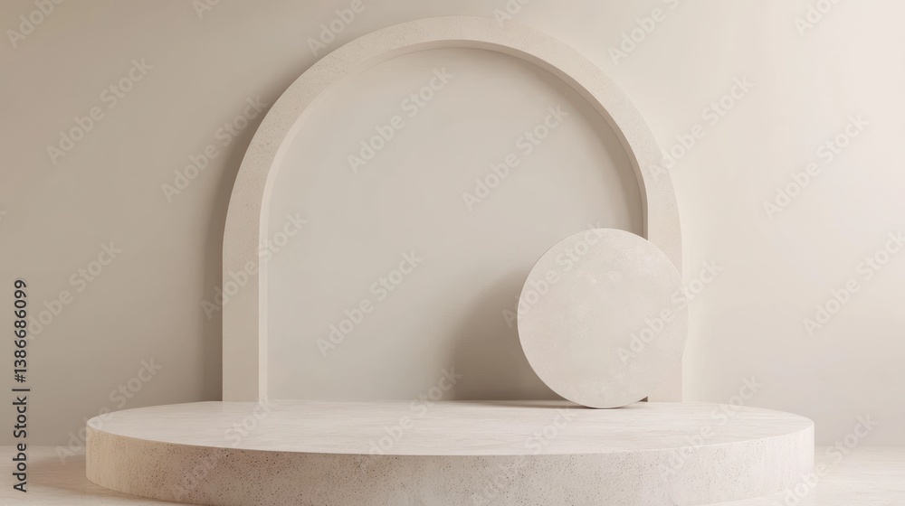Beige Minimalist Display Podium, Blank Product Showcase Beige Minimalist Display Podium, Blank Product Showcase