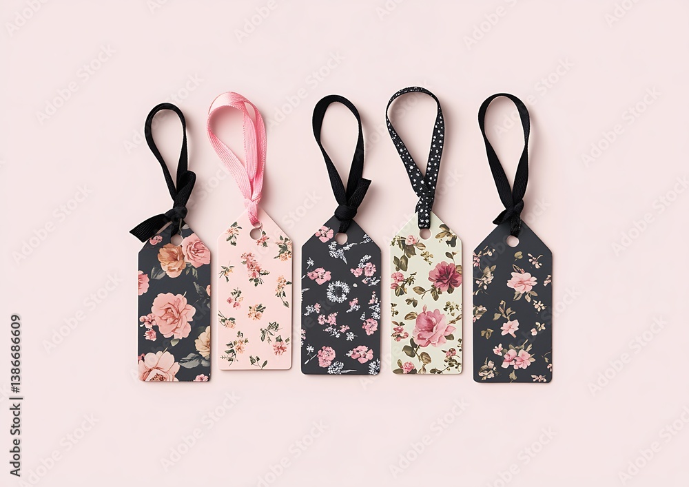 Floral Gift Tags on Pink Background