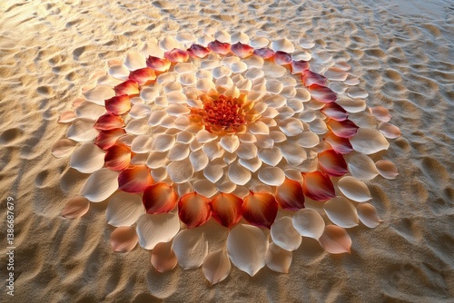 Rose Petal Mandala on Sand Peaceful Concentric Design