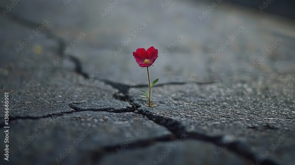 small flower growing in the cracks of a roadside walkway. Despite the harsh environment, the flower stands strong, offering a glimpse of life and color amidst the grey small flower growing in the cracks of a roadside walkway. Despite the harsh environment, the flower stands strong, offering a glimpse of life and color amidst the grey