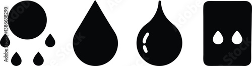 set vector various water drops and splash silhouettes