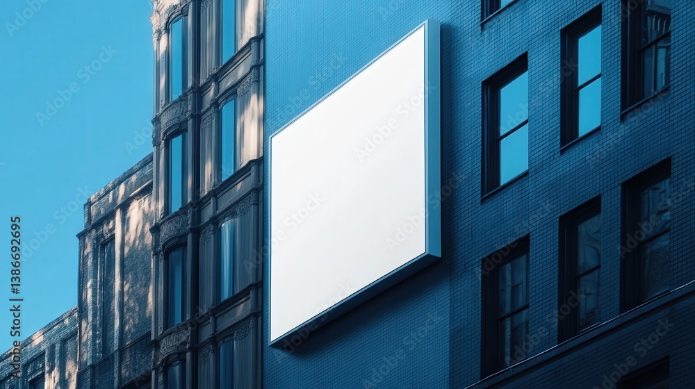 contemporary high-rise building standing tall with a strikingly simple white billboard on its contemporary high-rise building standing tall with a strikingly simple white billboard on its