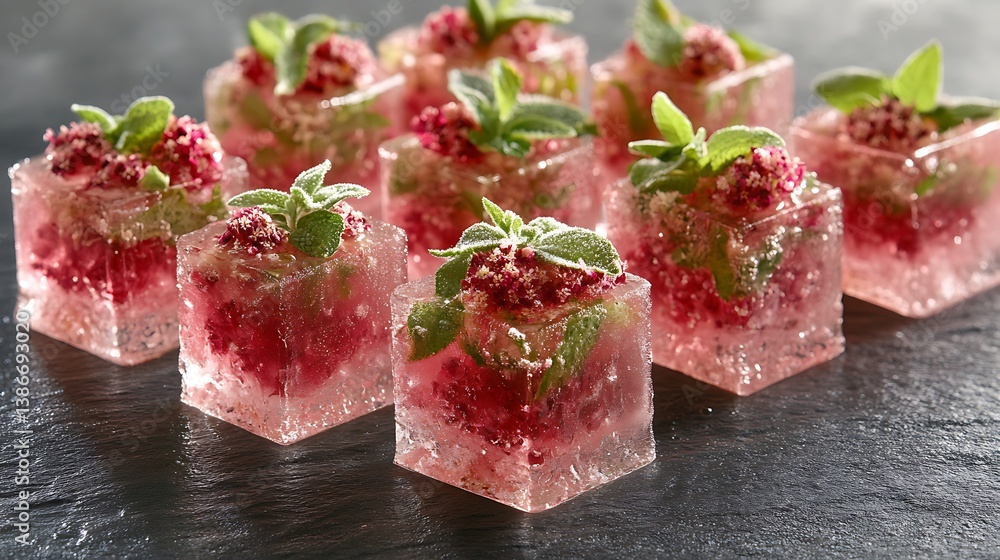 Floral Ice Cubes on Dark Stone