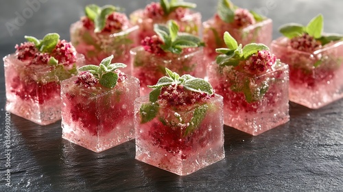 Obraz na płótnie Floral Ice Cubes on Dark Stone w salonie
