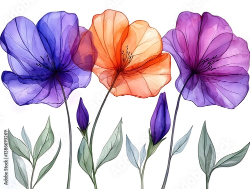 Obraz na płótnie Floral Illustration, Transparent Flowers w salonie