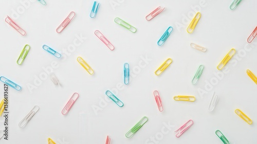 colorful paper clips on a clean white background, ideal for showcasing office supplies or promoting the importance of organization in a workspace.