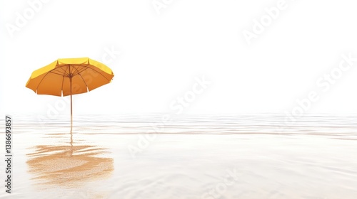 Wallpaper Mural Bright Yellow Umbrella Stands Alone on Tranquil Beach Water Surface Torontodigital.ca