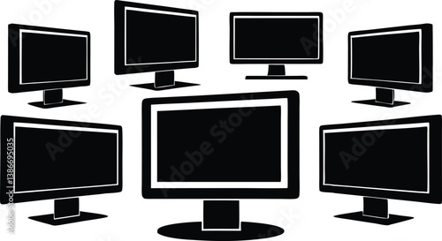 Laptop Computer Set Vector Design on White Background.