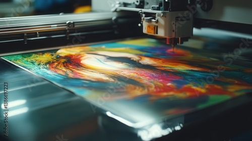 printer printing a colorful artwork on a piece of paper.