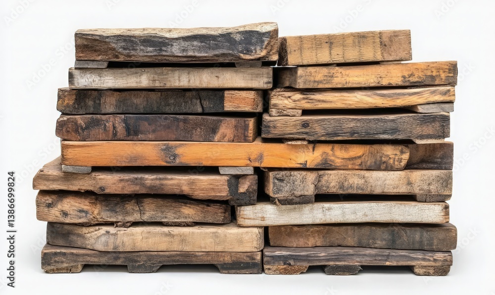 Stack of Weathered Wooden Pallets on White Background - Perfect for Industrial or Rustic Design Projects Stack of Weathered Wooden Pallets on White Background - Perfect for Industrial or Rustic Design Projects
