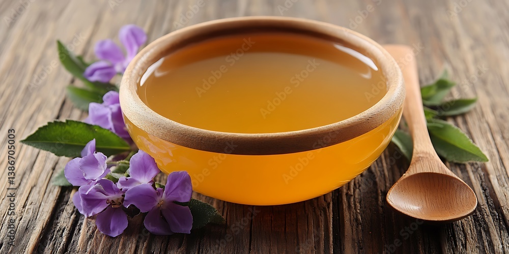 Floral Oil Bowl on Wood