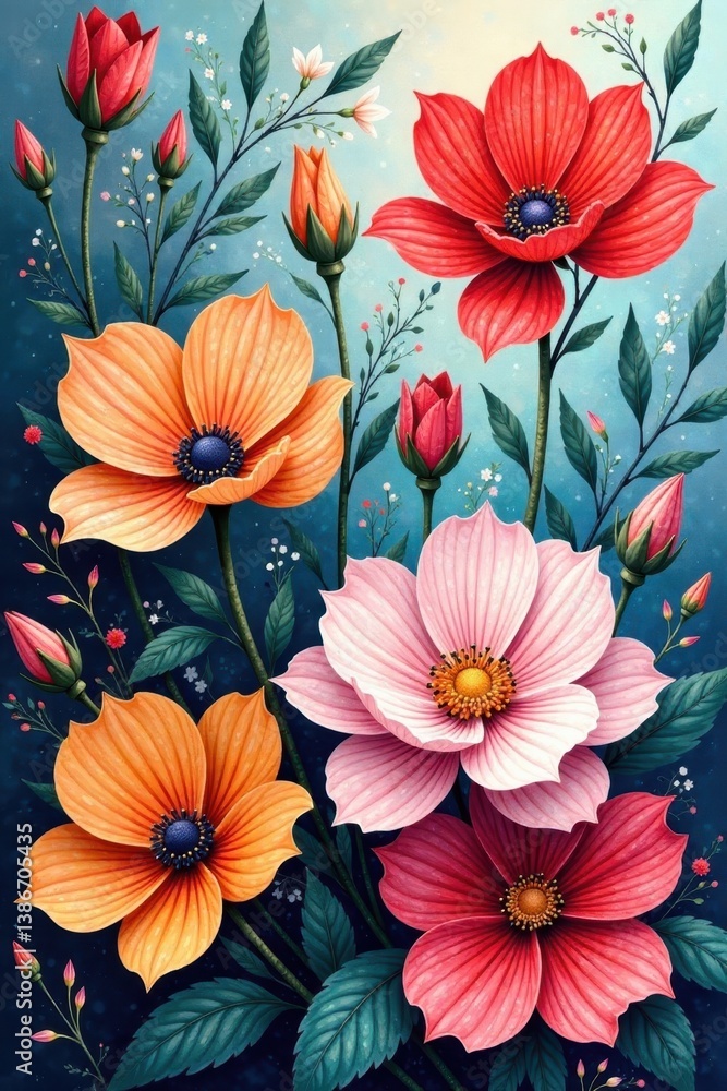 Hand-painted floral calligraphy art on canvas, calligraphy, watercolor Hand-painted floral calligraphy art on canvas, calligraphy, watercolor