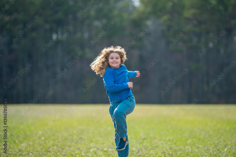 Child running on field. Happy kid running outdoors. Child jumping and running in nature. Child running in a meadow. Summer fun for active child. Playful kid freedom. Free childhood in nature. Child running on field. Happy kid running outdoors. Child jumping and running in nature. Child running in a meadow. Summer fun for active child. Playful kid freedom. Free childhood in nature.