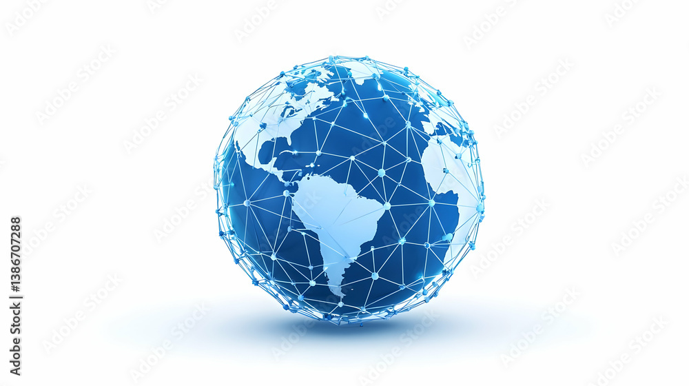 Blue Globe Connecting Continents with Digital Network Lines