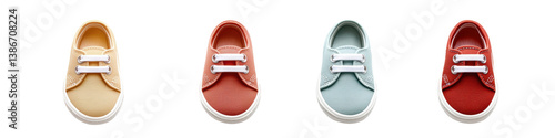 Colorful children's shoes arranged in a row, featuring various hues and classic lace designs.