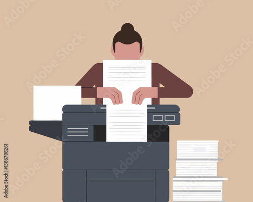 Paper Jam Frustration: Person Struggling with a Malfunctioning Office Printer