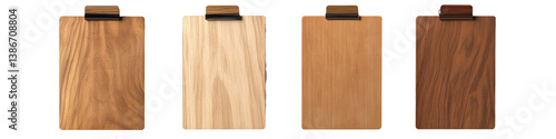 Four wooden panels in varying shades showcase different textures and grains, emphasizing the natural beauty of wood.