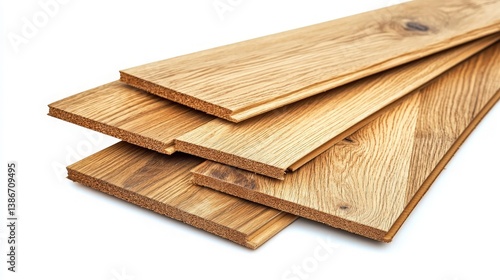 Stack of Wooden Planks on White Background for Flooring or Construction Projects - Ideal for Home Renovation, Interior Design, and DIY Enthusiasts
