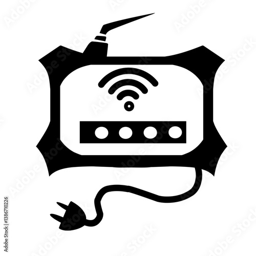 Abstract design featuring a wireless symbol and dots, suggesting connectivity and technology themes