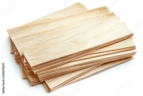 Stack of Wooden Veneer Sheets on White Background for Crafting or Construction Use