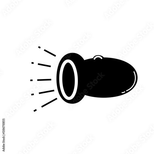 Cartoon-style illustration of a flashlight emitting light beams against a white background