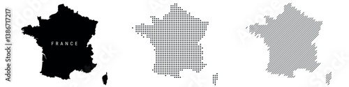 France silhouette map and two patterns of dots and slanted lines. Flat vector illustration isolated on white